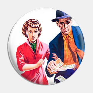 couple with wallet full of dollars retro vintage comic Pin