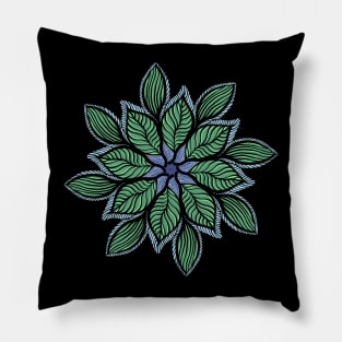 Green leaf mandala with shadows Pillow