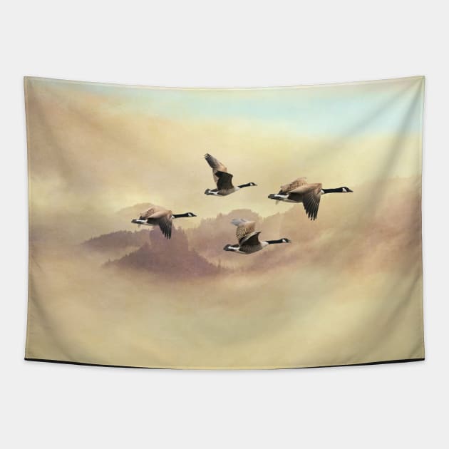 Canada Geese Migration Tapestry by lauradyoung
