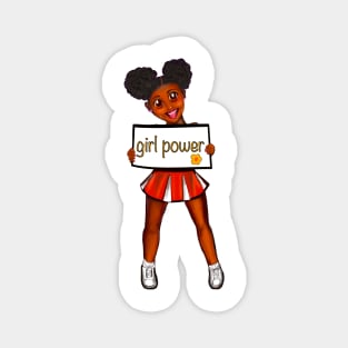 Girl power black anime girl cheerleader with Afro hair in puffs, dimples, brown eyes and dark brown skin side profile. Hair love ! Magnet