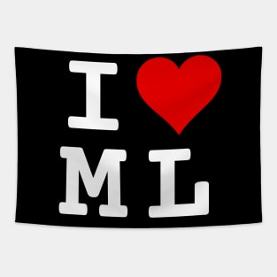 I Love ML | Stylized Abbreviation Heart Logo White Tapestry