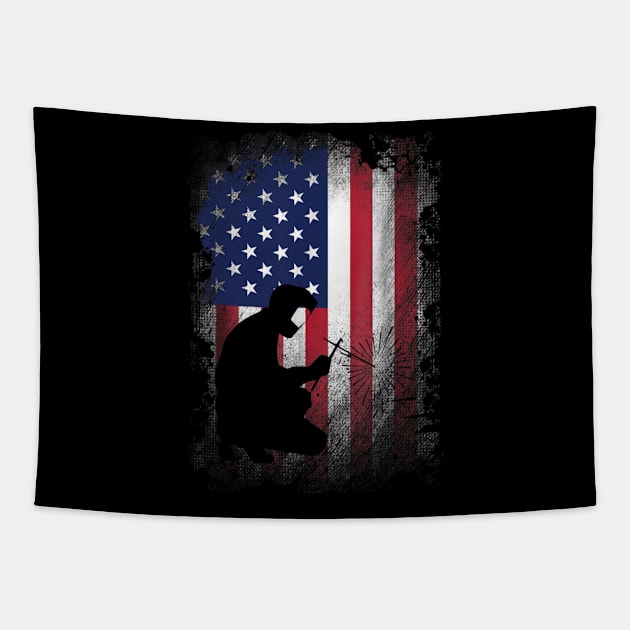 Welder American Flag Shirt USA Patriotic Welder Gift Tapestry by LiFilimon