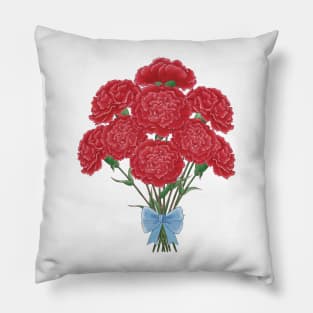 Carnation Bouquet Blue Ribbon Pillow