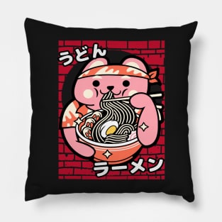 Cute Japanese Bear in Shirt Eating Ramen Pillow