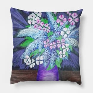 Lilacs, Dogwood and Bleeding Hearts Flowers Pillow