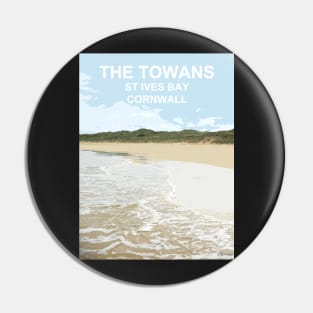 The Towans St Ives Bay Cornwall. Cornish gift Kernow Travel location poster, St Austell Pin