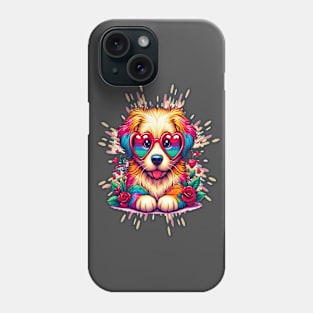 Rainbow Cute Dog Wearing Glasses Heart Puppy Love Dog Funny Phone Case