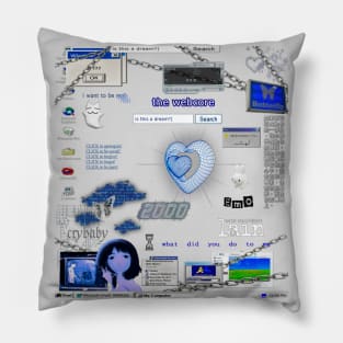 Cybercore World Blue Aesthetic Pillow