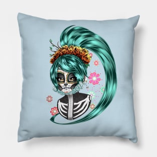 Los Muertos Turquoise Pillow