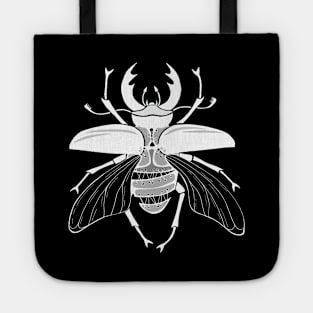 White stitched stag beetle Tote