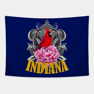 Cardinal Bird With Peony Indiana State Tattoo Art Tapestry