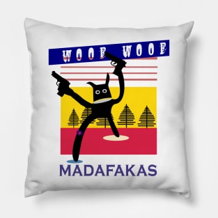 Vintage retro Black Cat style Pew pew madafakas Pillow