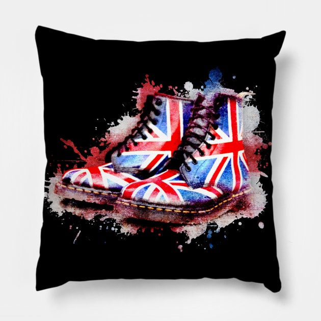 Union Jack flag Dr Martens boots on Black Pillow by CACreative