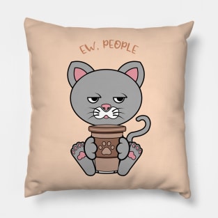 Ew people, cute cat drinking coffee Pillow