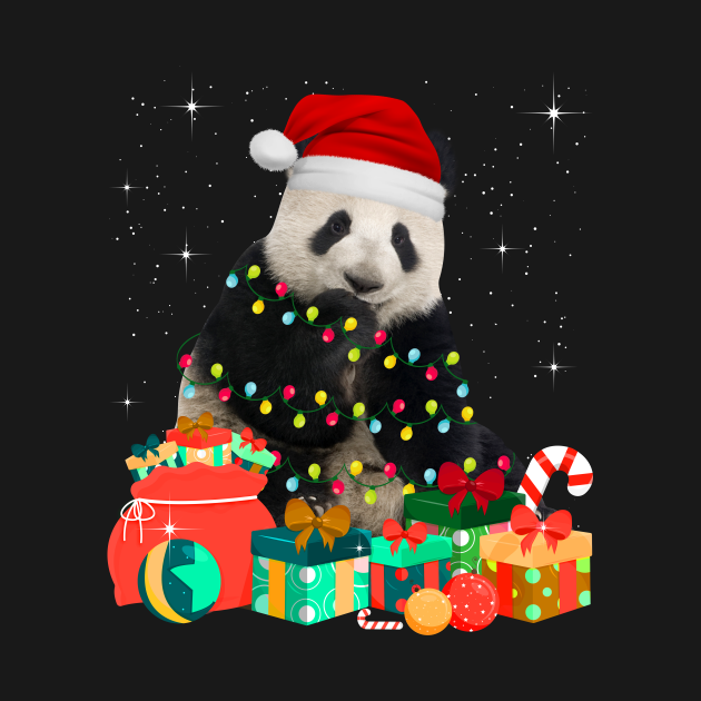 Panda Bear Christmas Hat Lights Family Gift Love Animals Panda Bear