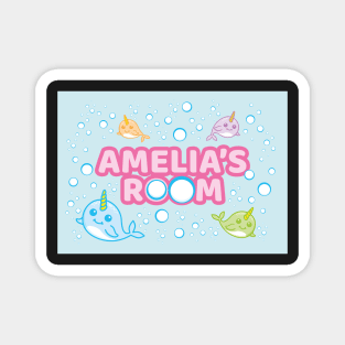 Personalised Narwhal 'Amelia's Room' Sea Unicorn Bedroom Poster Door Sign Magnet