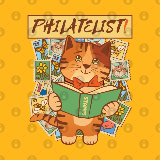 Stamp Collector Philatelist Cat by Sue Cervenka