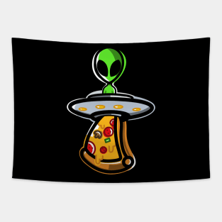 Cool Minimalist UFO Abduction Alien Pizza Tapestry