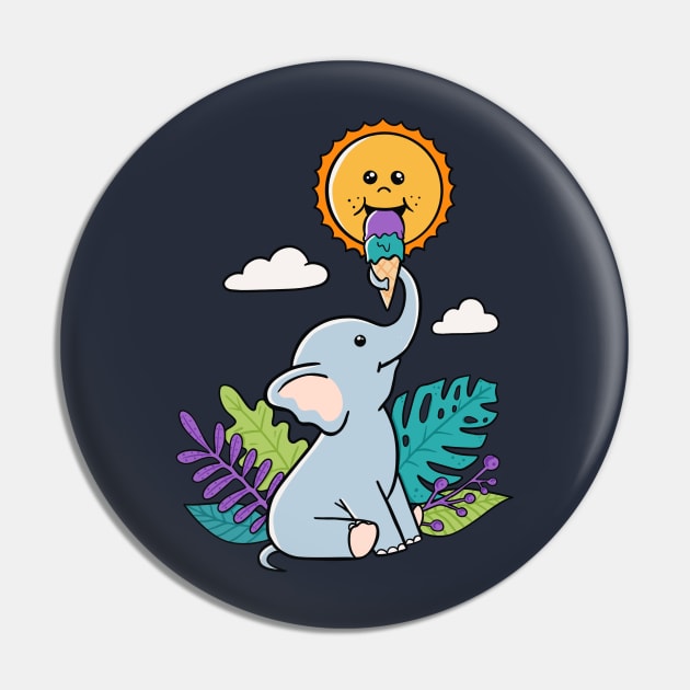 Funny Elephant and sun Pin by coffeeman