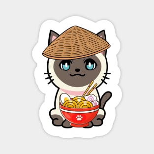 Funny siamese cat is eating noodles Magnet