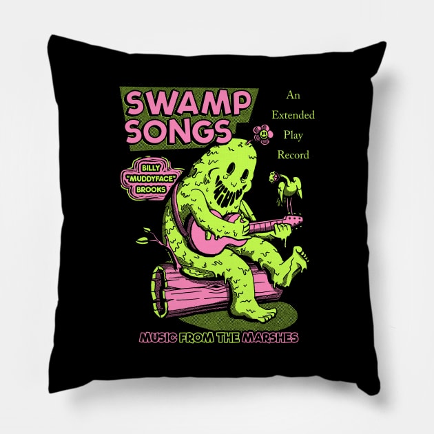 Swamp Songs - Black/Neon Pillow by Meganpalmer