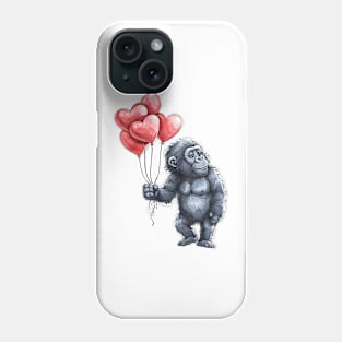 Valentine Gorilla Holding Heart Shaped Balloons Phone Case