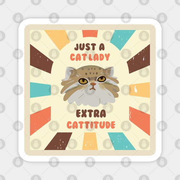 Funny Pallas Cat Owner Cat Lady Mom Cute Kitten with Cattitude Magnet by Mochabonk