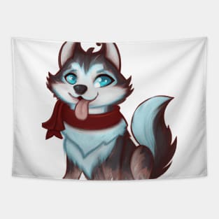 Cute Siberian Husky Drawing Tapestry