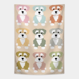 Rainbow of Miniature Schnauzer Dogs on A Cream Background Tapestry