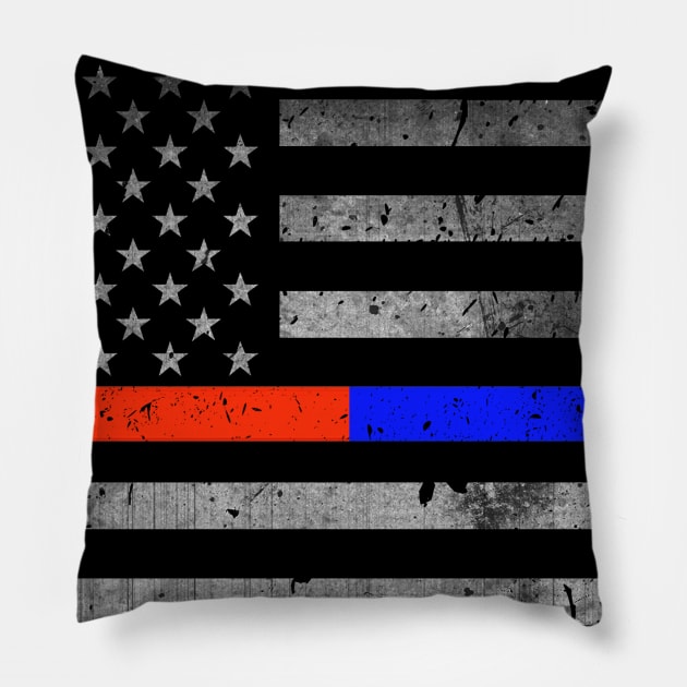 Thin Red Blue Line - Firefighter - Police Flag Pillow by bluelinemotivation