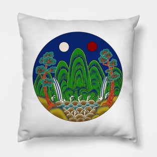 Minhwa: Sun, Moon and 5 Peaks: King's painting D_1 Type (Korean traditional/folk art) Pillow