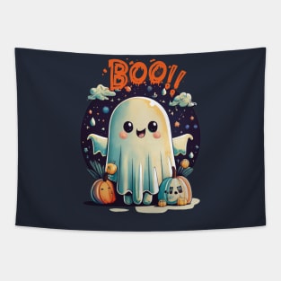 Funny Halloween Ghost Boo in Galaxy Tapestry