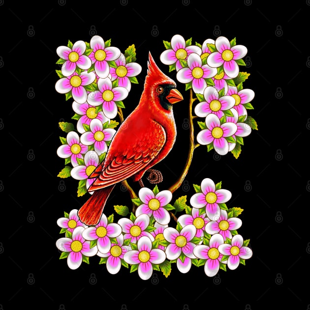 Red Cardinal bird dogwood flower North Carolina Virginia by Artardishop