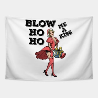 Blow Ho Ho Me A Kiss Sexy Christmas Pin Up 50s Santa Claus Tapestry