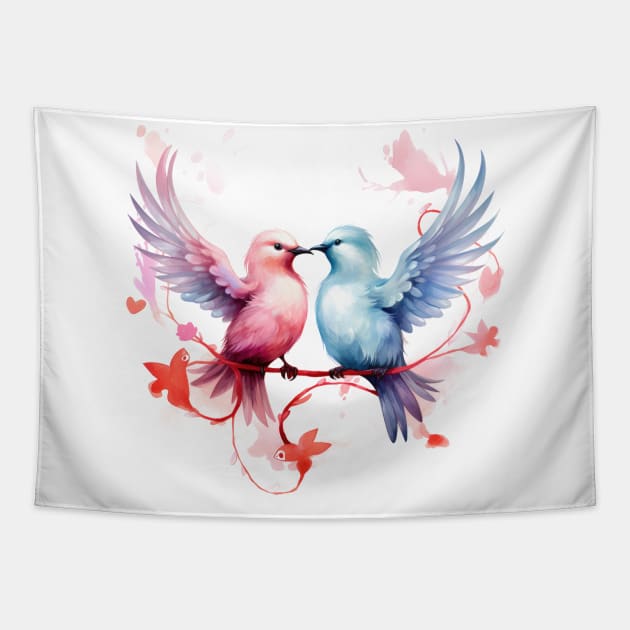 Valentine Kissing Arctic Tern Bird Couple Tapestry by Chromatic Fusion Studio