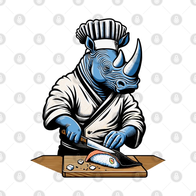 Sushi Master Rhino - Retro Japanese Chef Cartoon by TimeWarpWildlife