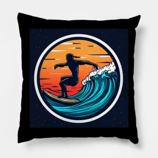 Surfing man on the seas at evening. Pillow