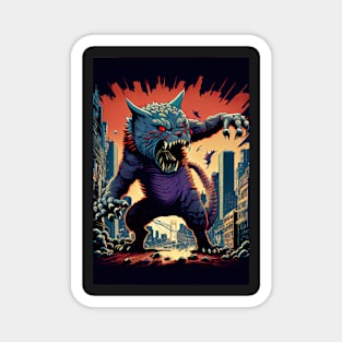 Giant Angry blue Cat attacking a city Magnet