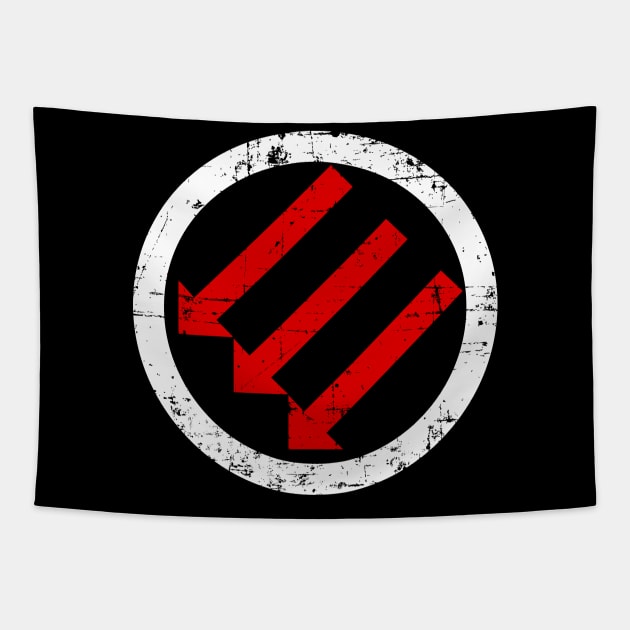 ANTIFA Post-WWII anti-fascism Anti-Fascist Action Anti-racism symbol white red distress grunge Tapestry by vlada123