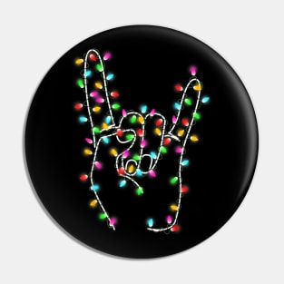 Rock on Hand - Christmas Lights - Pajamas Ugly Xmas Pin