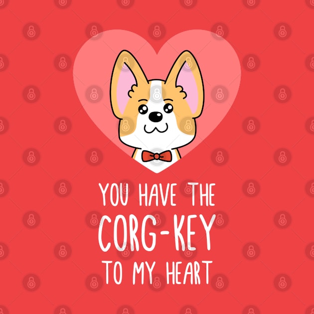 "Corg-key To My Heart" Valentines Corgi Pun by DimensionC169