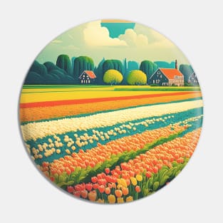 Vibrant Retro Vintage Tulip Fields of The Netherlands Pin