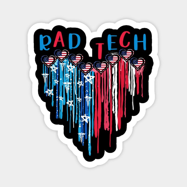 Rad Tech American Flag Melting Heart 4th Of July Magnet by Marcelo Nimtz