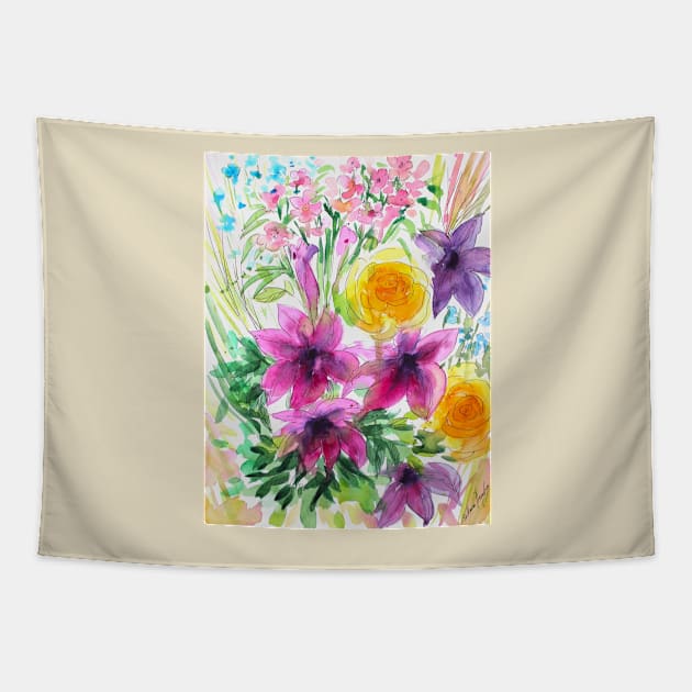 Summer in Full Bloom Watercolor Painting Tapestry by SvitlanaProuty