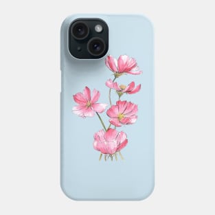 Pink Cosmos Flowers Watercolor Painting Phone Case