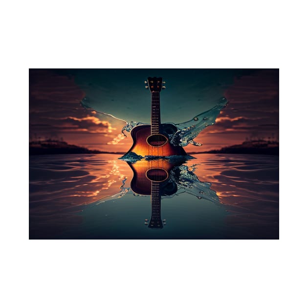 Commercial Guitar Art With Water Splashing In The Sunset by Unwind-Art-Work