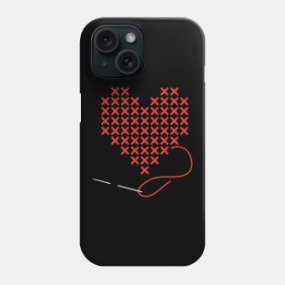 I love Cross Stitch Heart and Needle in Red Phone Case