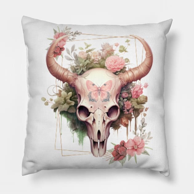 Mystical Cow Skull Pillow by HoldenFamilyDesigns