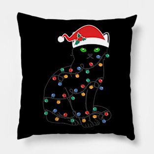 Black Cat Christmas Light Pillow