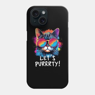 Party Cat in Sunglasses Men Women 90s Retro Pun Funny Cat Phone Case